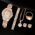 Women's Iced Out Watches & Jewelry 5-piece set